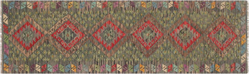 Flat Weave Kilim, Antique, Navaho, Vintage, Handmade, Geometric Kilim Red Charcoal Hand-Woven Runner 100% Wool Area Rug 3 x 10